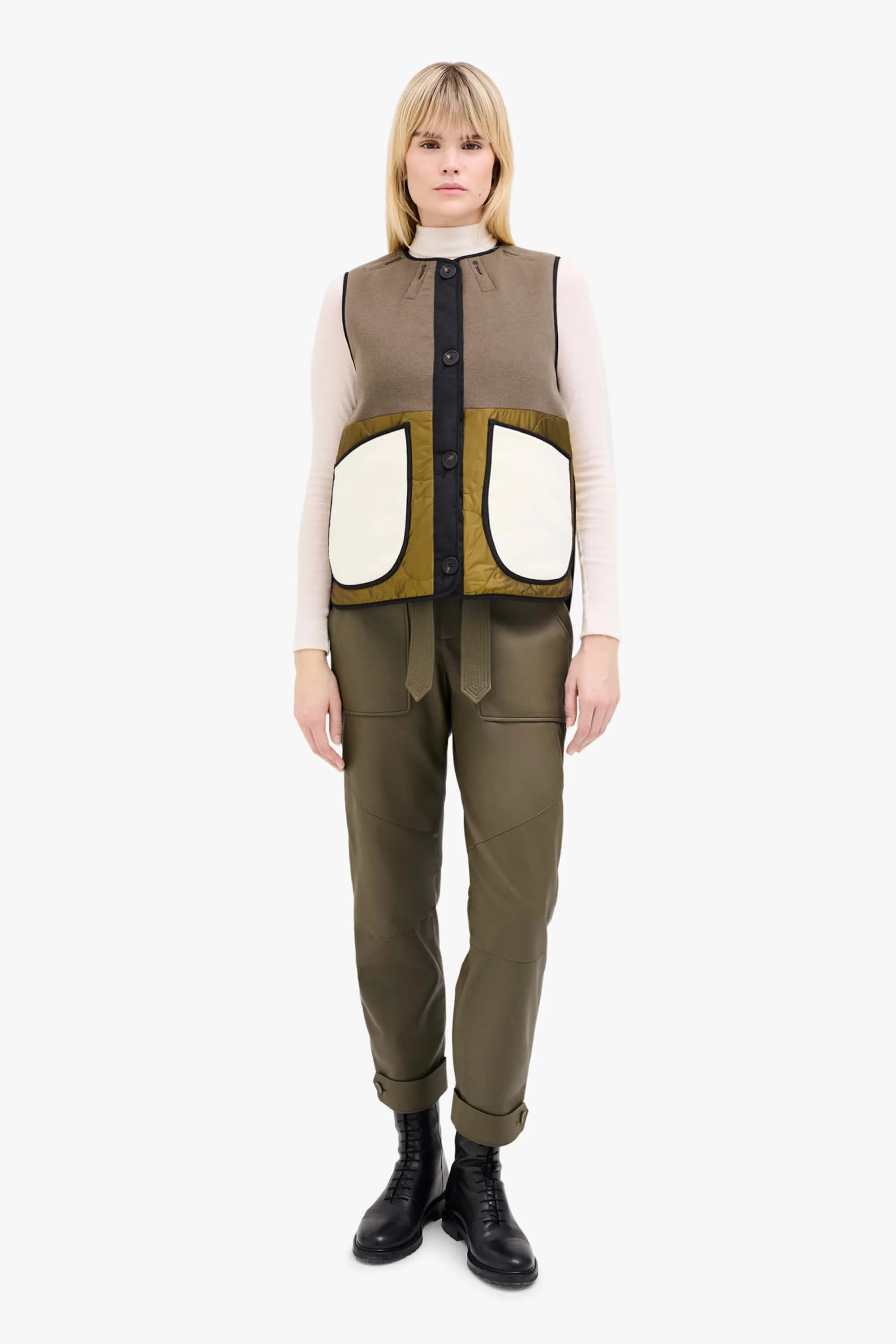 Wool Quilt Patchwork Liner - Olive & Ivory / Dark Olive