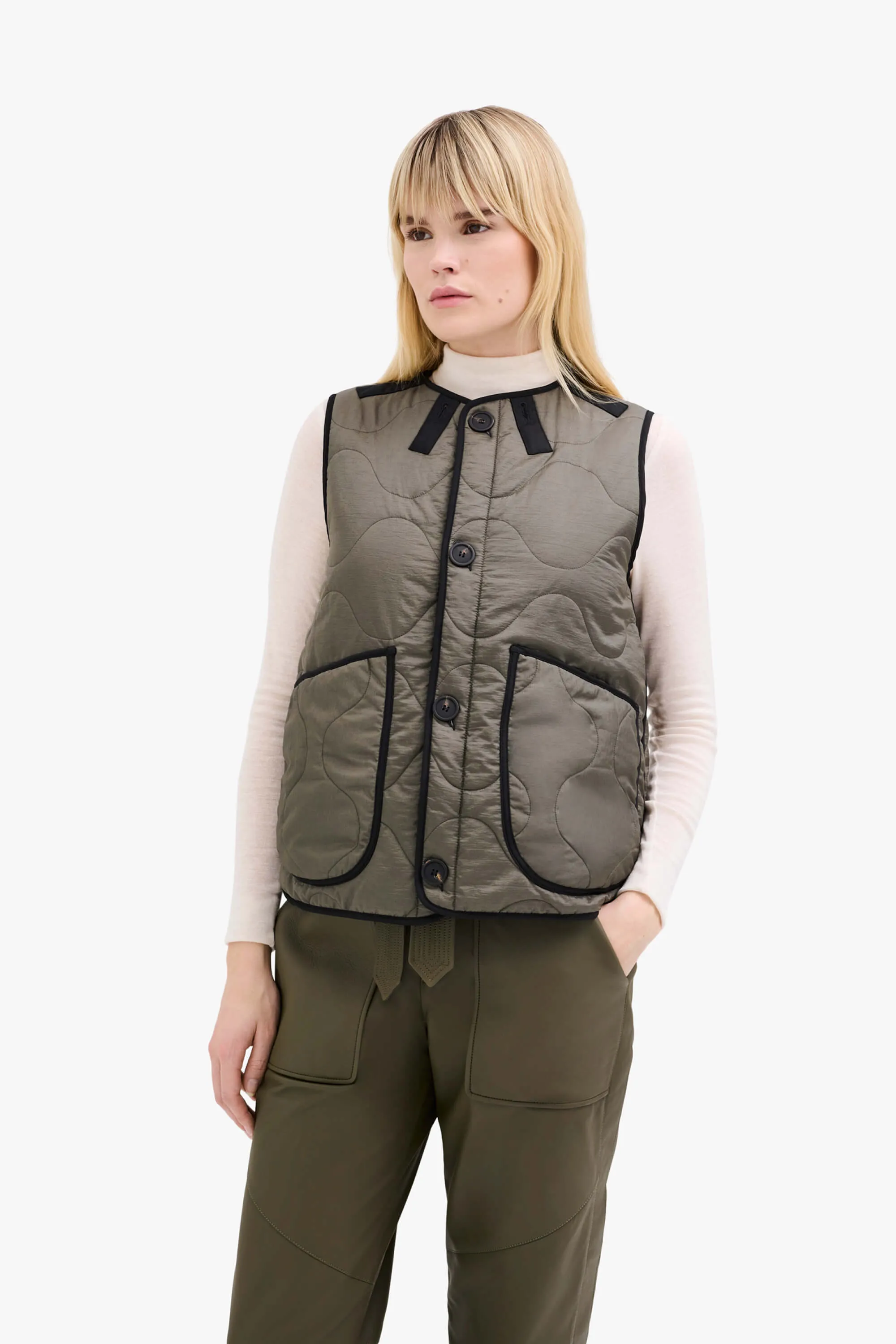 Wool Quilt Patchwork Liner - Olive & Ivory / Dark Olive